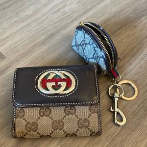 Gucci style monogram bifold wallet and coin keychain